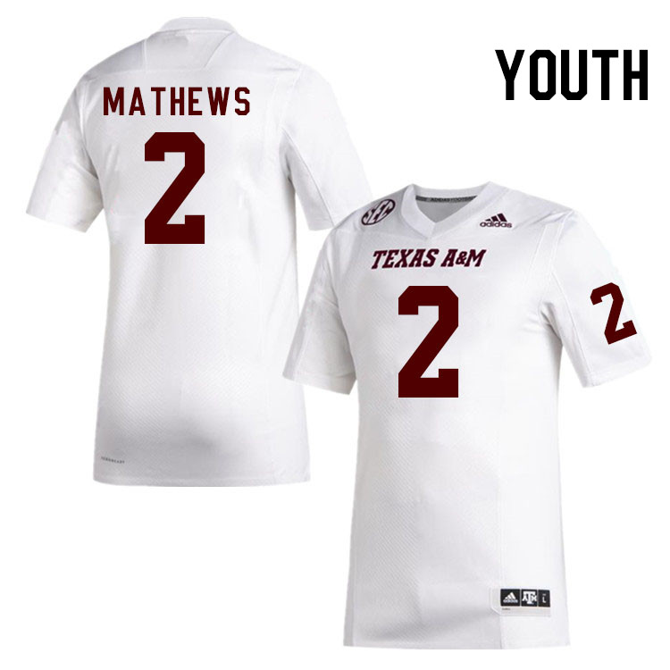 Youth #2 Jacoby Mathews Texas A&M Aggies College Football Jerseys Stitched Sale-White - Click Image to Close